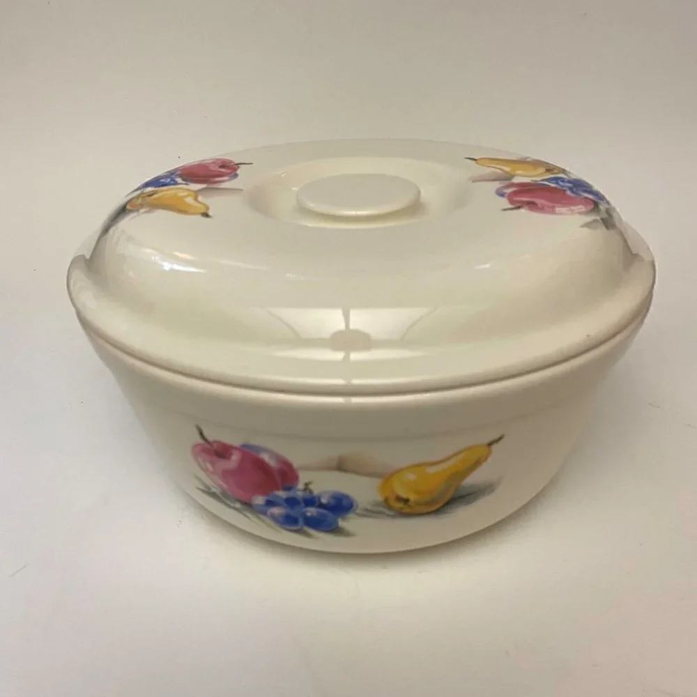 Vintage Edwin M Knowles Fruit Print Ceramic Casserole Dish
